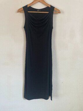 VINTAGE Y2K BCBG Max Azria Black Cowl Neck Midi Dress | XS